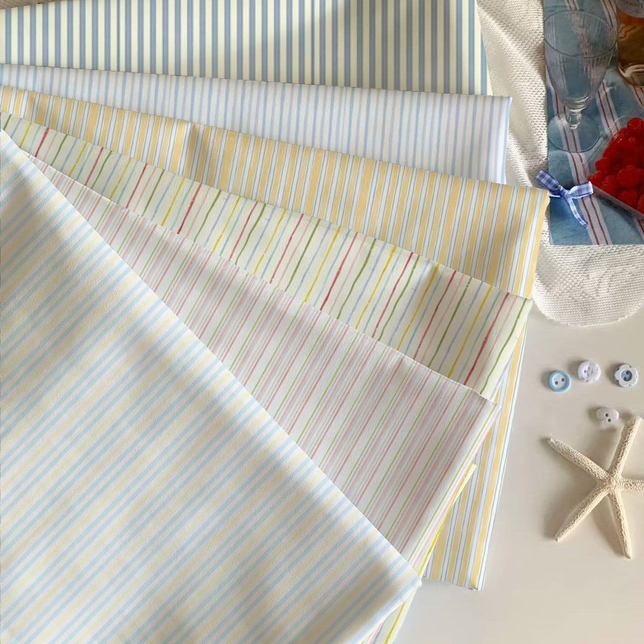 Japanese-style striped tablecloth fabric, ins-style minimalist DIY craft fabric, room decoration tablecloth, high-appearance dustproof tablecloth