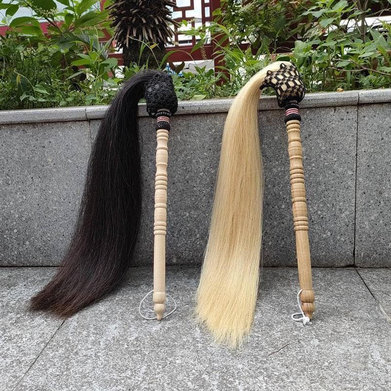 Buddhist dust duster ritual tool peach wood fitness Wudang Tai Chi Taoist real martial arts horsehair practice duster handmade handle whisk