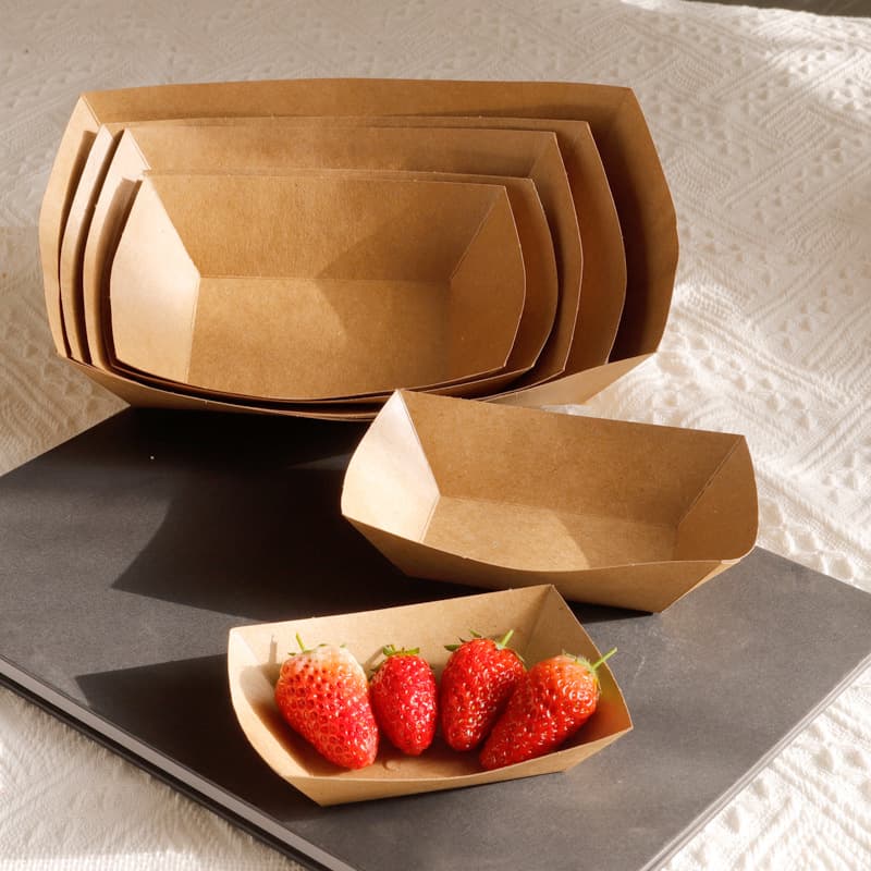 Disposable Kraft Paper Boat Box Takeout Container French Fries Fried Chicken Snacks Disposable Open Box Stall Food Roasted Sweet Potato Skin Tray