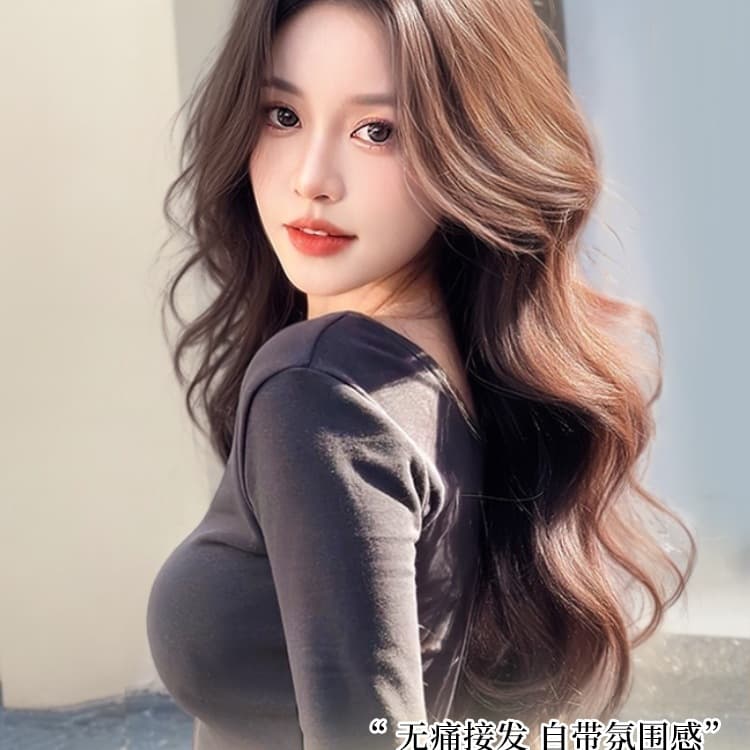 Wig for women with long curly hair, fluffy, natural, invisible, thin, traceless hair, Korean style large wavy hair extensions