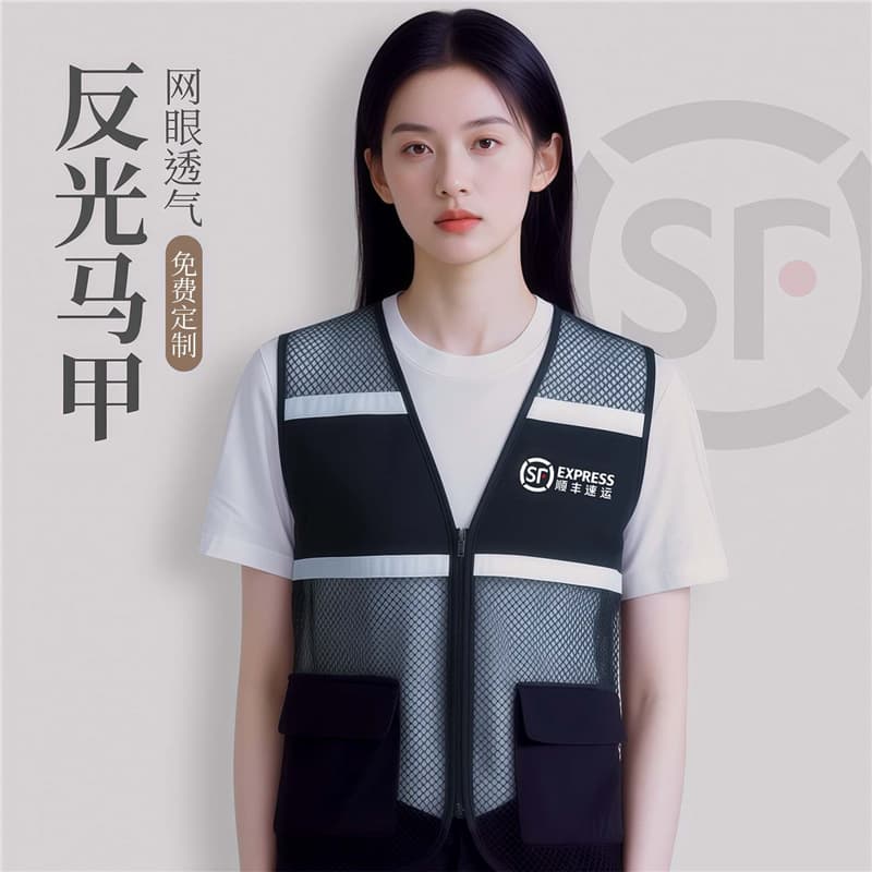 SF Express vest workwear, summer urban delivery, urgent courier rider mesh reflective vest uniform with printed logo.