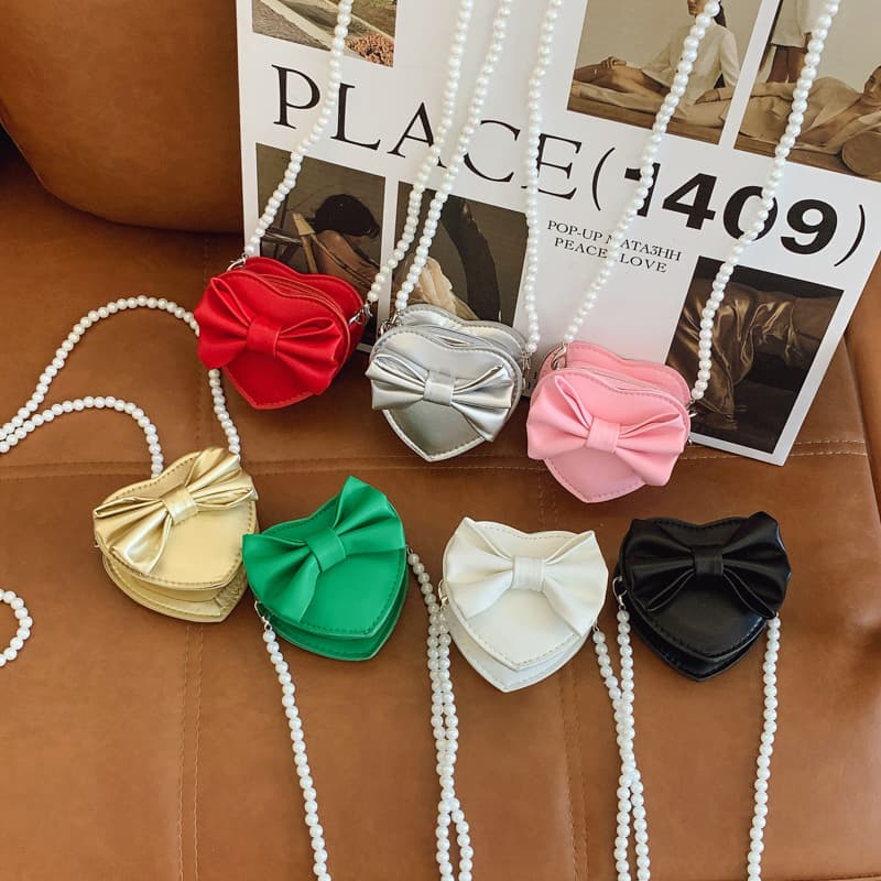 Cross-Border Children's Bag Cute Princess Love Bow Small Bag Pearl Chain Crossbody Bag Mini Lipstick Coin Purse
