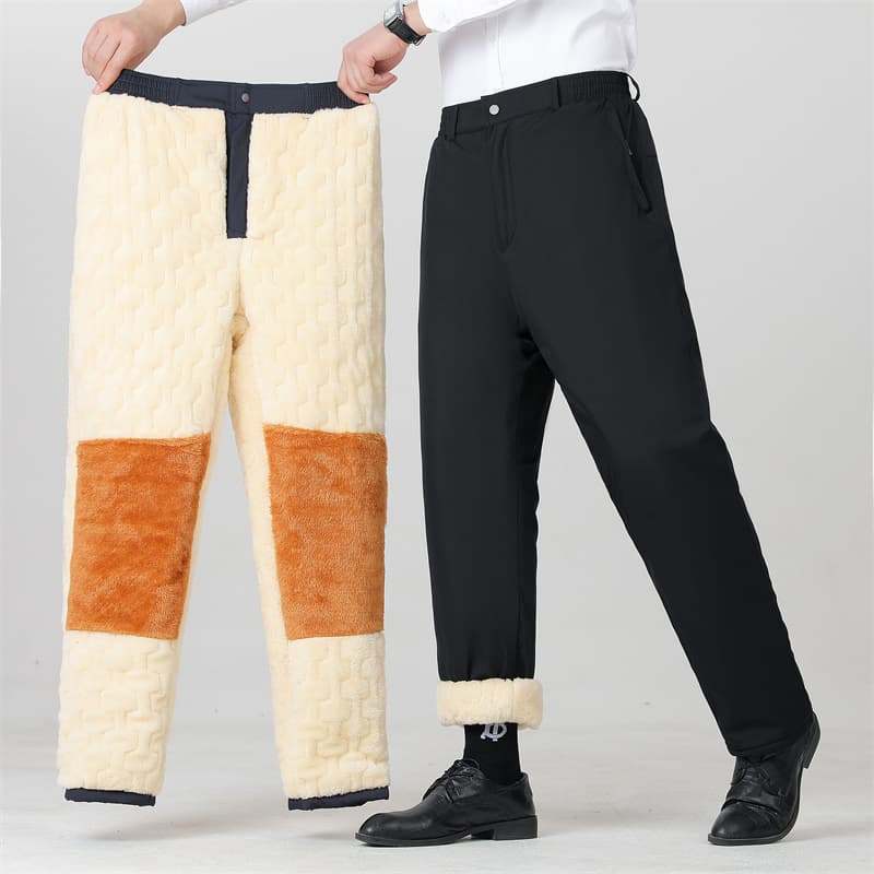 Extra Thick Fleece Pants for Men, Fleece Lined, Casual Pants with Open Flap, Warm and Stylish for Middle-Aged and Elderly