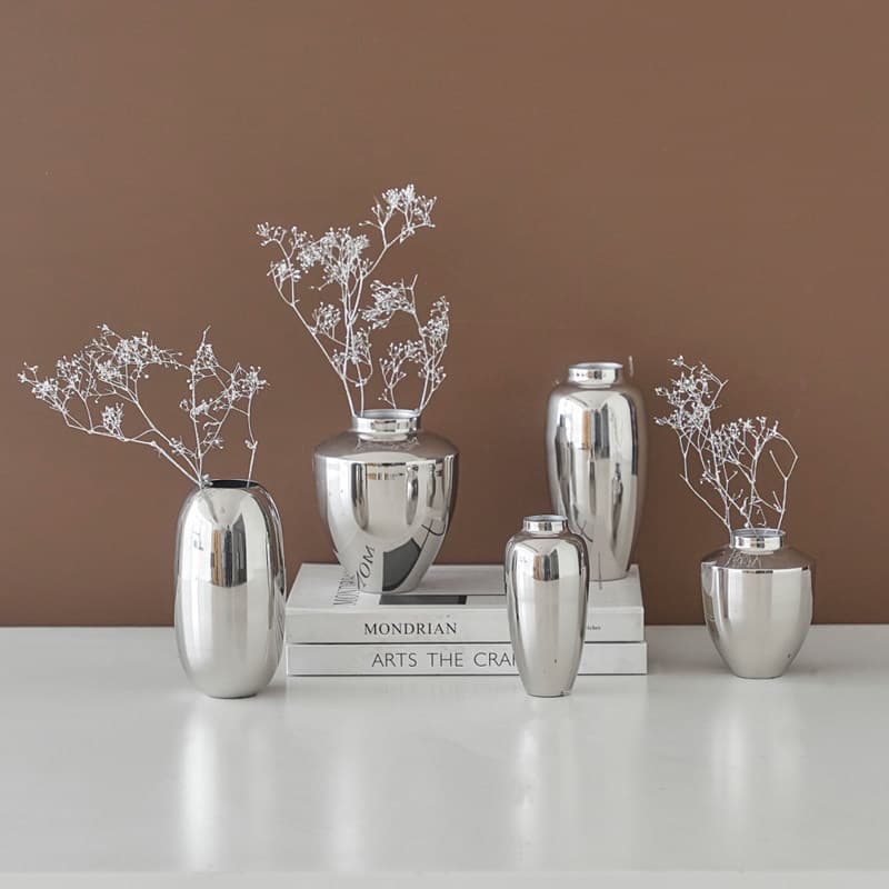 Indian modern simple stainless steel silver flower utensils living room TV cabinet background wall creative decoration small vase ornaments