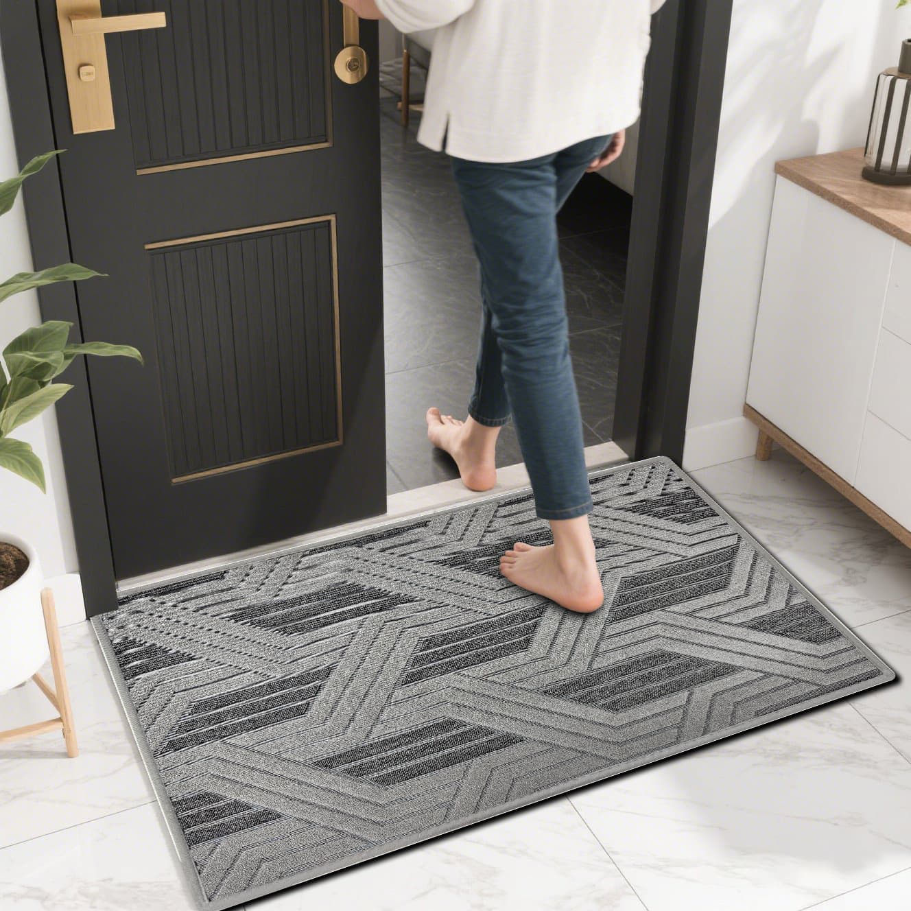 Premium Jacquard Loop Pile Door Mat with Non-Slip Silicone Base, Home Bathroom Mat, Anti-Slip Entrance Rug