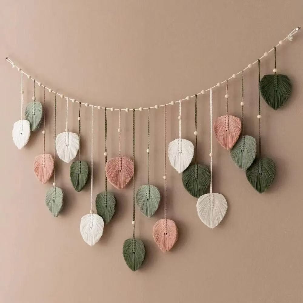 Nordic Style Leaf Hanging Decoration for Bedroom Accent Wall, Handwoven Boho Wall Tapestry