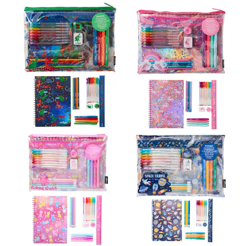 Australian Smiggle A4 Stationery Set for Children, Large Capacity Notebook, Highlighter, Pencil, Eraser, Gift Box