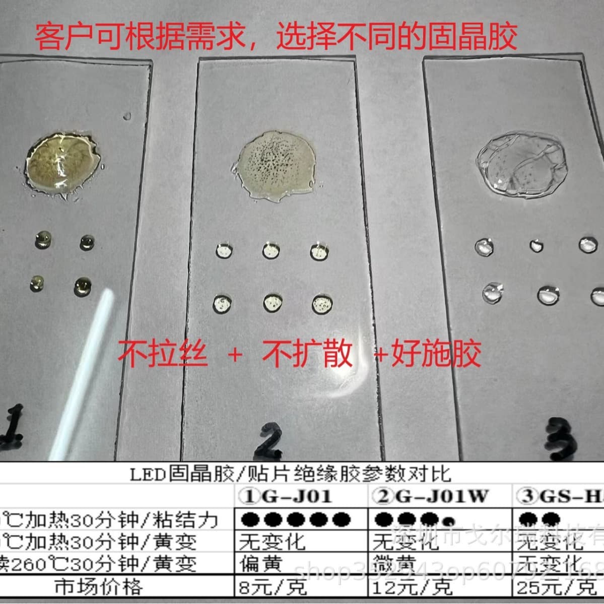 LED die-bonding adhesive/SMD insulating glue with low light decay + high adhesion + no spreading + no stringing/G-J01W upgrade