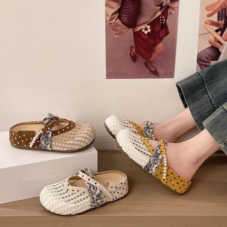 Pearl Breathable Mesh Slippers for Women 2026 Summer New Thick Sole Sandals Fashionable Versatile Slip-On Birkenstock Slippers