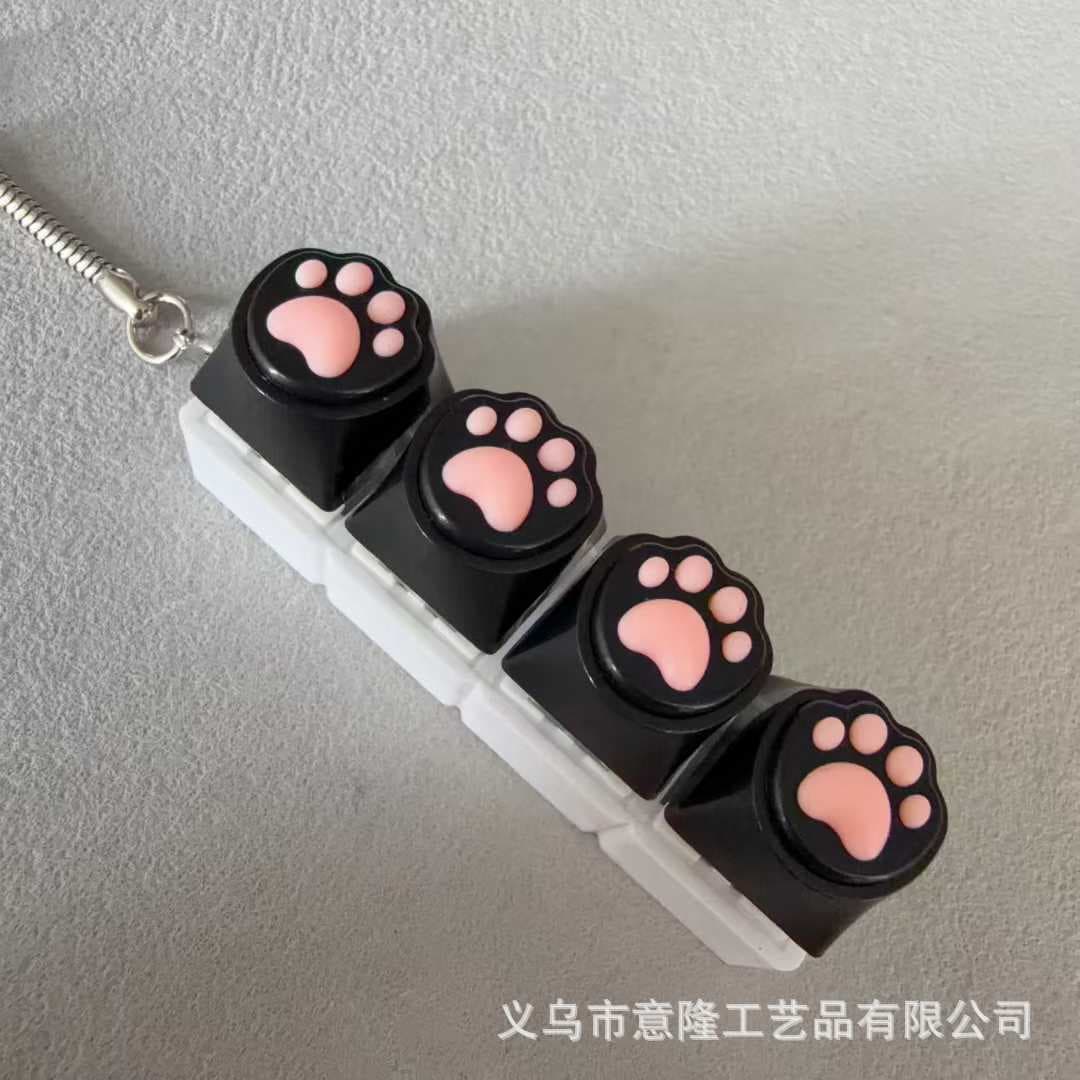 Silicone Cat Paw Button Stress Relief Toy Mechanical Keyboard 4-Key Switch Tester Glowing Keychain Keycap
