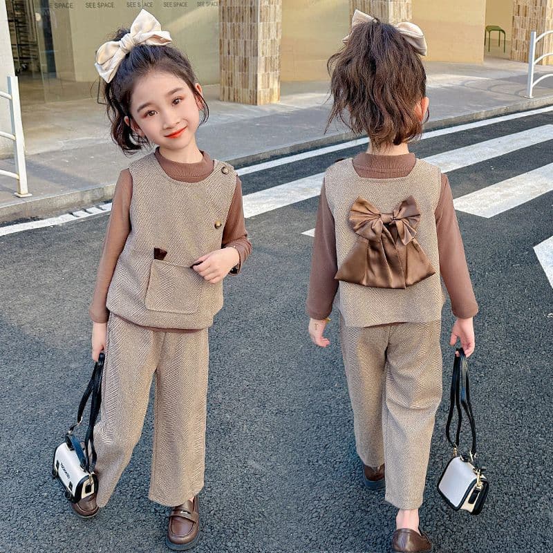 Girls' Fashionable Vest Three-Piece Set 2026 New Style Korean Autumn Trendy Baby Girl Fall Outfit