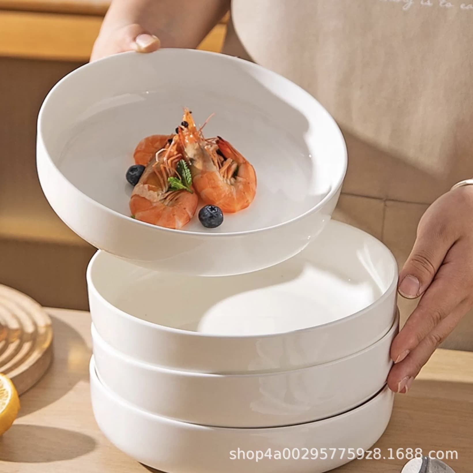 Jingdezhen Ceramic Tableware Pure White Shallow Plate Household Dish Plate Soup Plate Easy to Clean Heat-Resistant High-Temperature Bone China Wholesale Plate