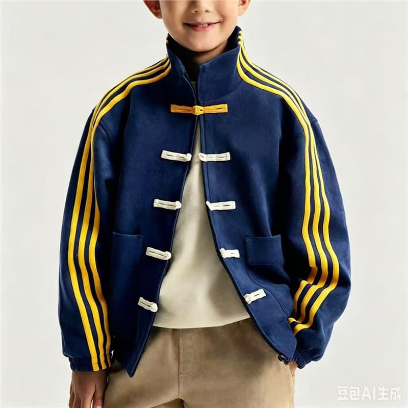 Cross-border New Chinese Style Stand Collar Children's Jacket, Trendy Frog Button Sports Jacket for Boys and Girls