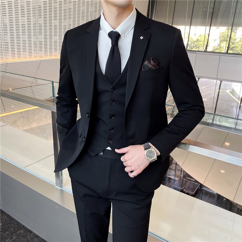 Men's Suit Three-Piece Set Korean Slim Fit Business Formal Wear Groomsmen Wedding Suit