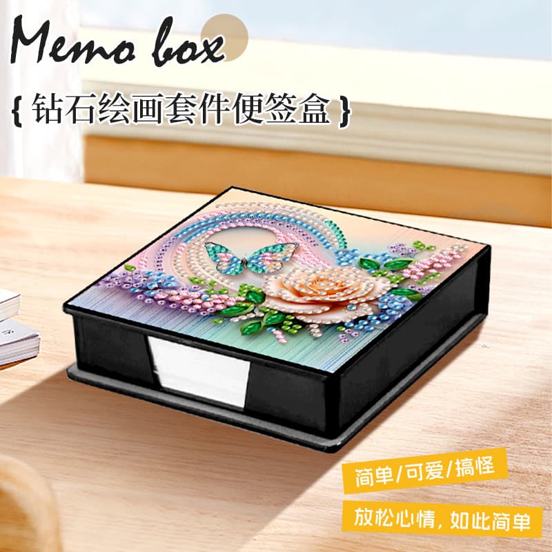 Diamond Painting Kit Memo Box with Special Shaped Crystal Rhinestones / Includes 160 Handmade Colored Memo Papers