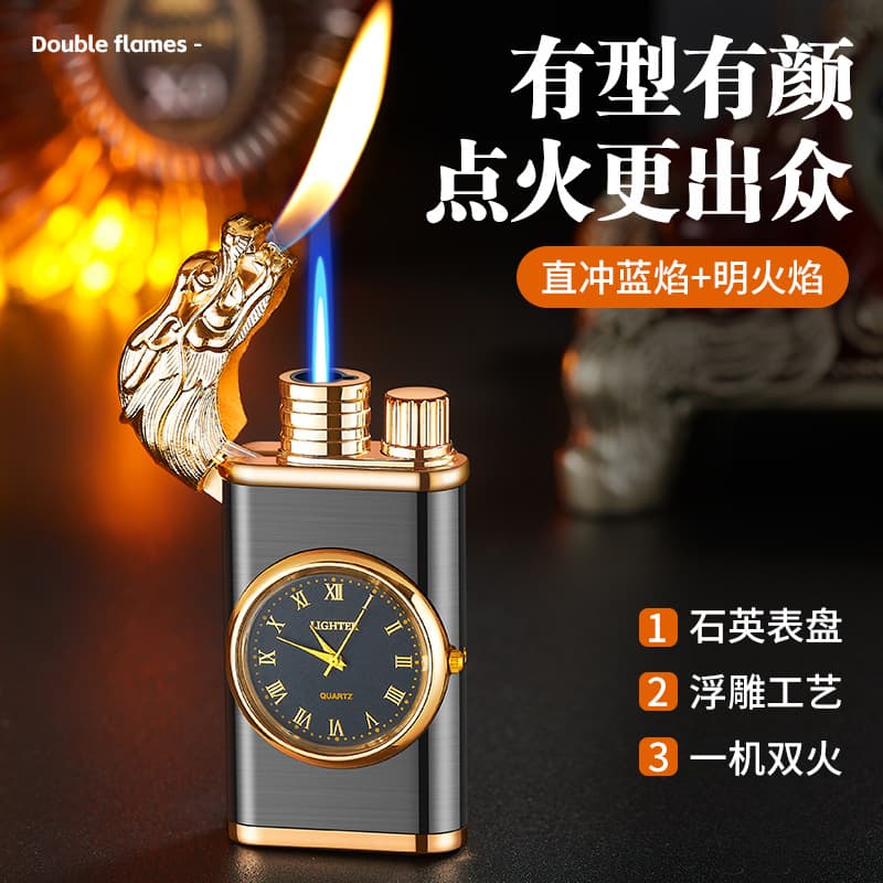 New Watch Dual Flame Lighter Direct Flame Watch Lighter Customizable Advertising Logo Wholesale