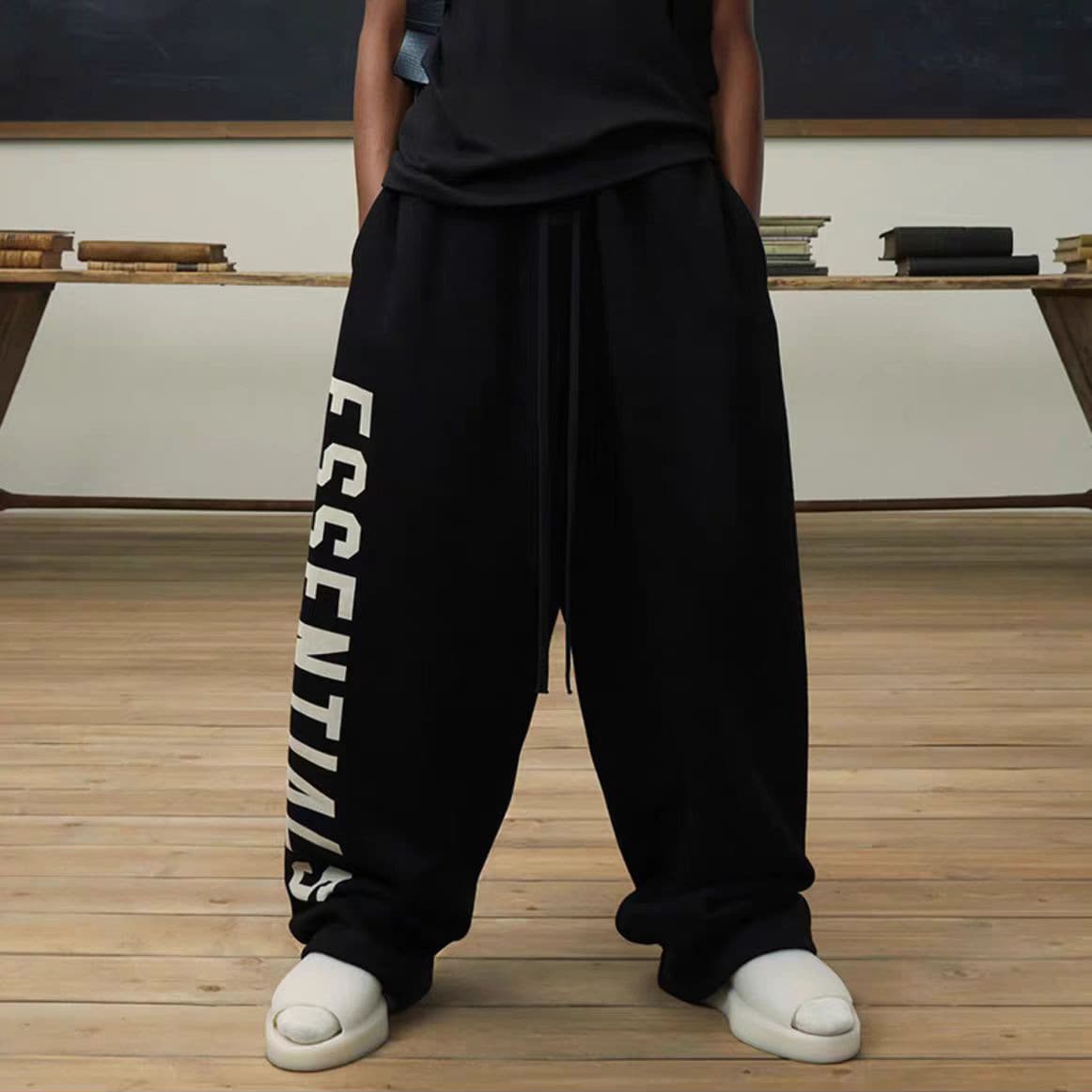 Fear Crazy Men's Fleece Lined Straight Leg Casual Trousers Autumn Winter Fashion Brand Essential Loose Fit Long Pants