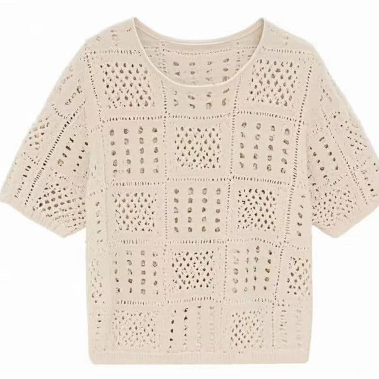Large Size Gentle Style Hollow Round Neck Knitted Women's New Summer Slimming Loose Versatile Sweater