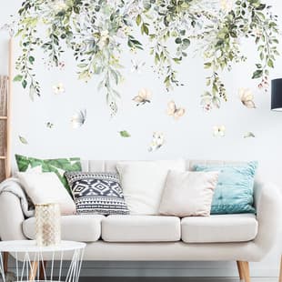 Green Leaves and Butterflies Wall Sticker, Bedroom Dorm Entryway Living Room Home Decor, Self-Adhesive, C264 Wholesale