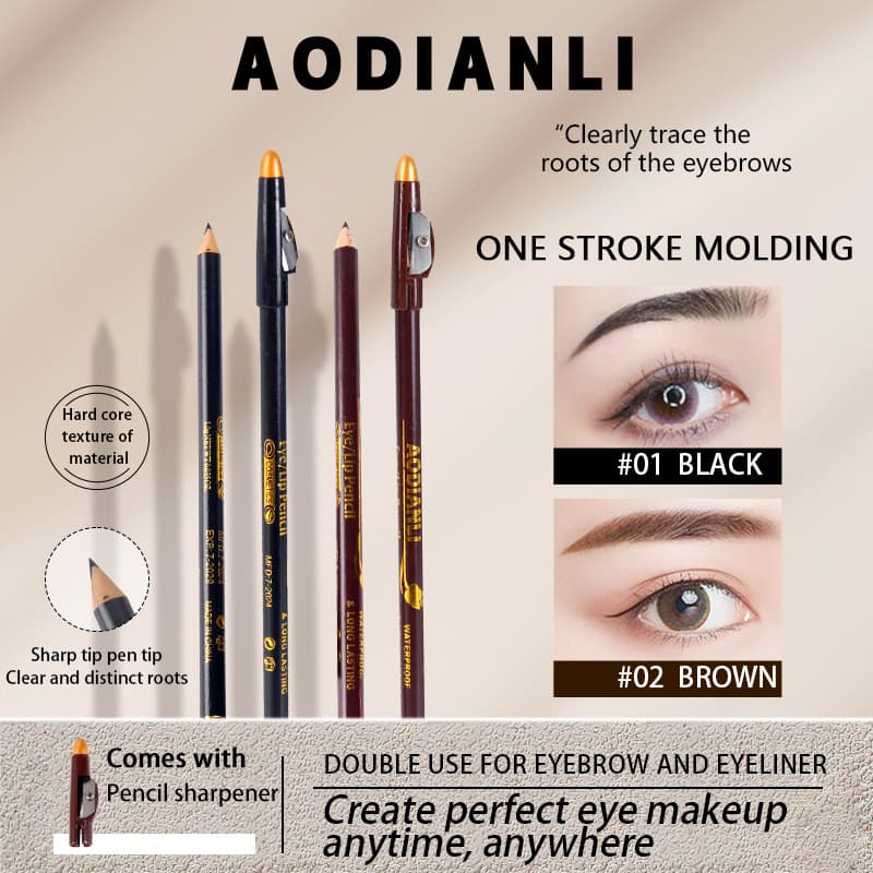Dual-use Wooden Eyebrow Pencil & Eyeliner, Waterproof and Smudge-proof, Authentic Cross-border Cosmetics Wholesale