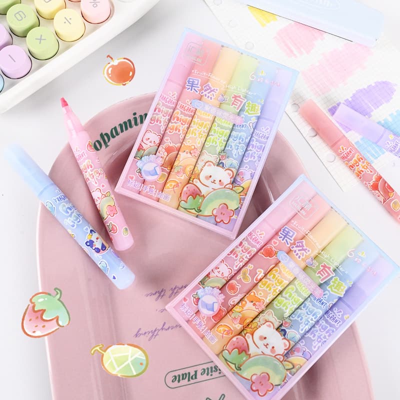 Huilin Cross-Border Fruit-Scented Fluorescent Pens, Light-Colored Student Markers for Highlighting, Journaling, Art, and High-Quality Drawing Pens