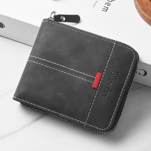 2026 New Cross-border Men's Wallet Short Horizontal Zipper Three-fold Coin Purse Vintage Casual Buckle Square Wallet