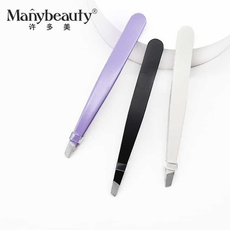 Stainless Steel Tweezers, Pointed Slant-Tip Eyebrow Tweezers, Flat-Head Hair Removal Tweezers, Eyebrow Trimming Tool