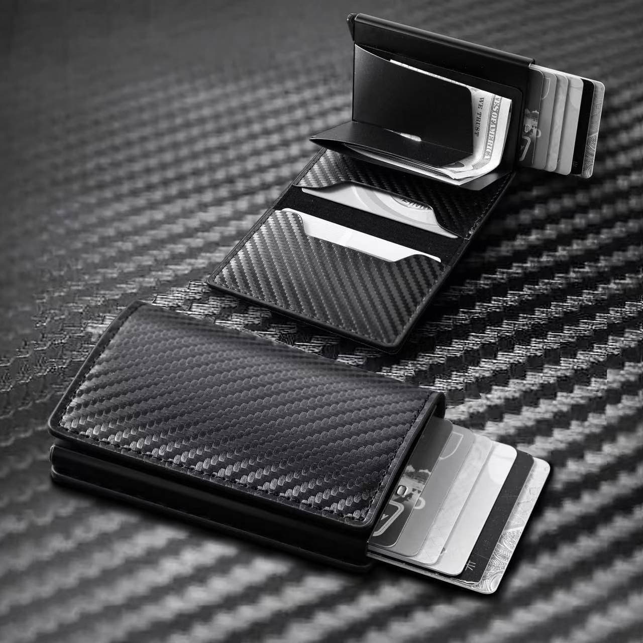 Cross-border European and American fully inspected anti-theft men's wallet, RFID multi-card slot wallet, ultra-thin carbon fiber card holder