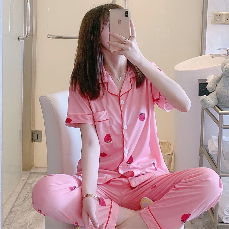 Factory Wholesale Southeast Asia Wholesale Summer New Short Sleeve Long Pants Cardigan Pajamas Girl Milk Silk Cartoon Foreign Trade