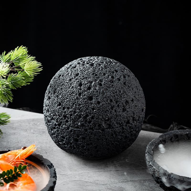 Coal Ball Planet Volcanic Stone Artistic Dish Display Plate Japanese Seafood Sashimi Ice Plate Black Smoke Plate Hotel