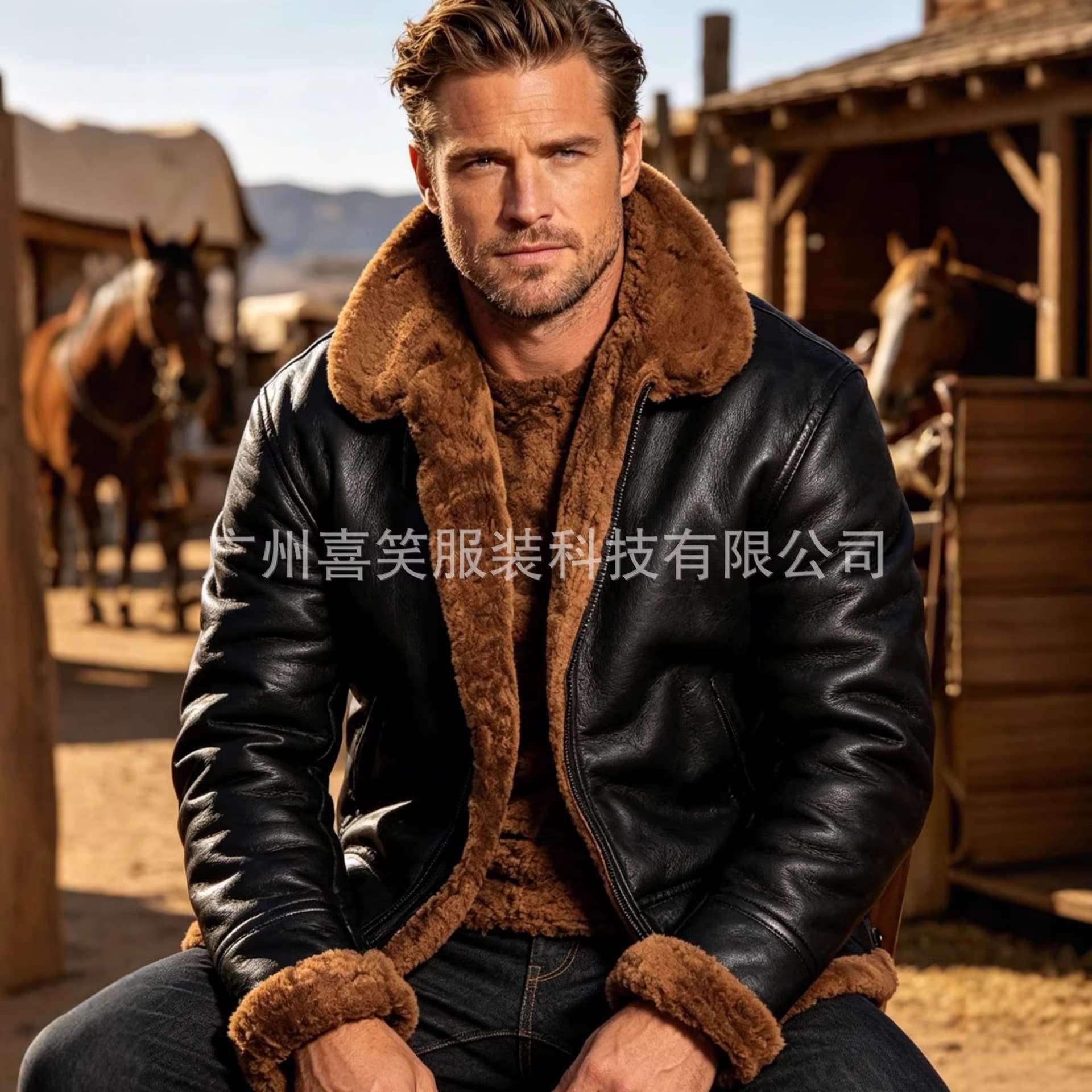2026 Cross-Border Winter Men's PU Leather Jacket with Fleece Lining, Lapel Warm Fur-Lined Coat, Trendy Casual Style
