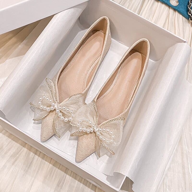 2026 New Fairy Style Flat Ballet Shoes with Lace for Bridesmaid, Bowknot Design, Casual Evening Flats for Women
