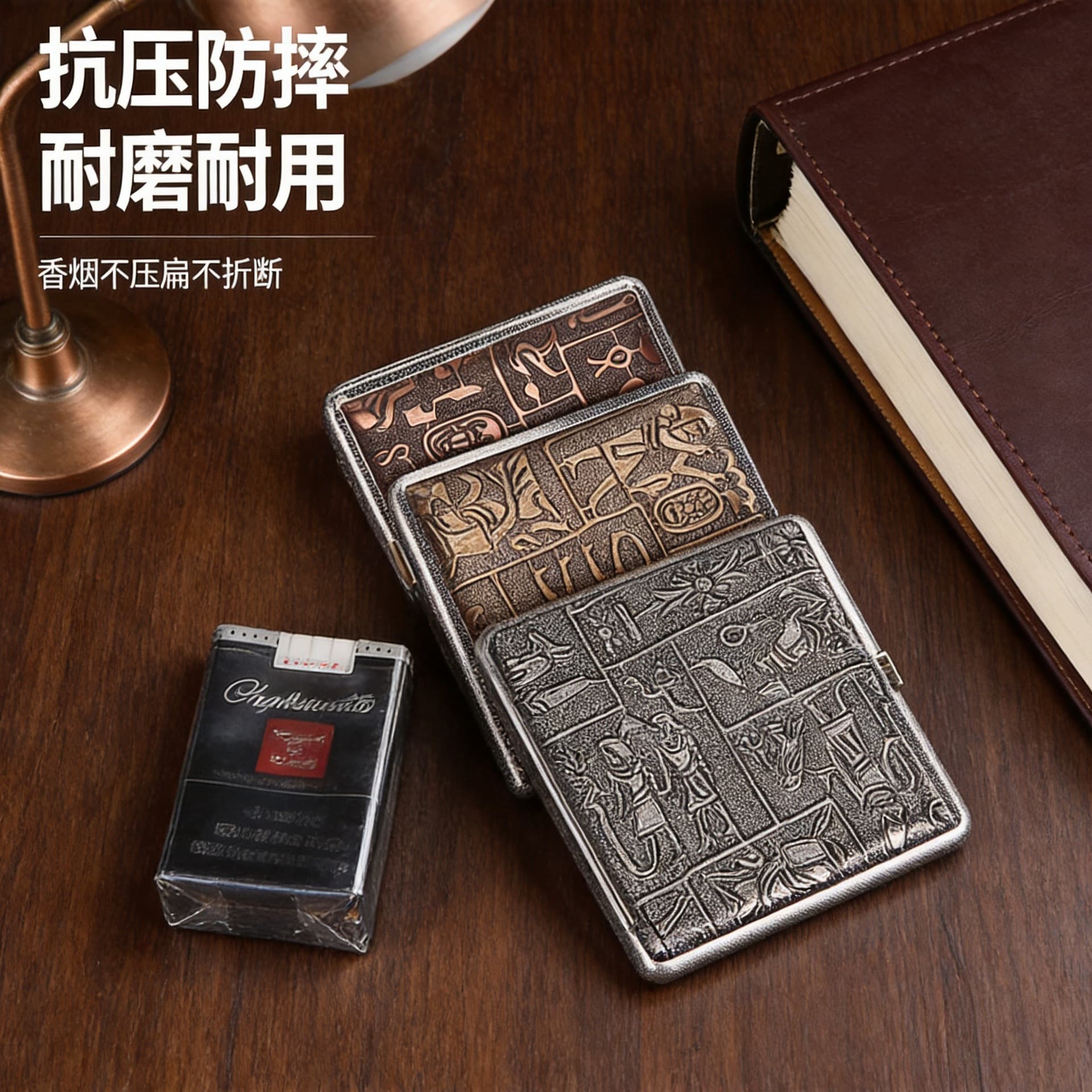 Hand-rolled Leather Cigarette Case 20 Pack Ultra-thin Metal Simple Cigarette Portable Cigarette Case Cigarette Holder Men's Gift