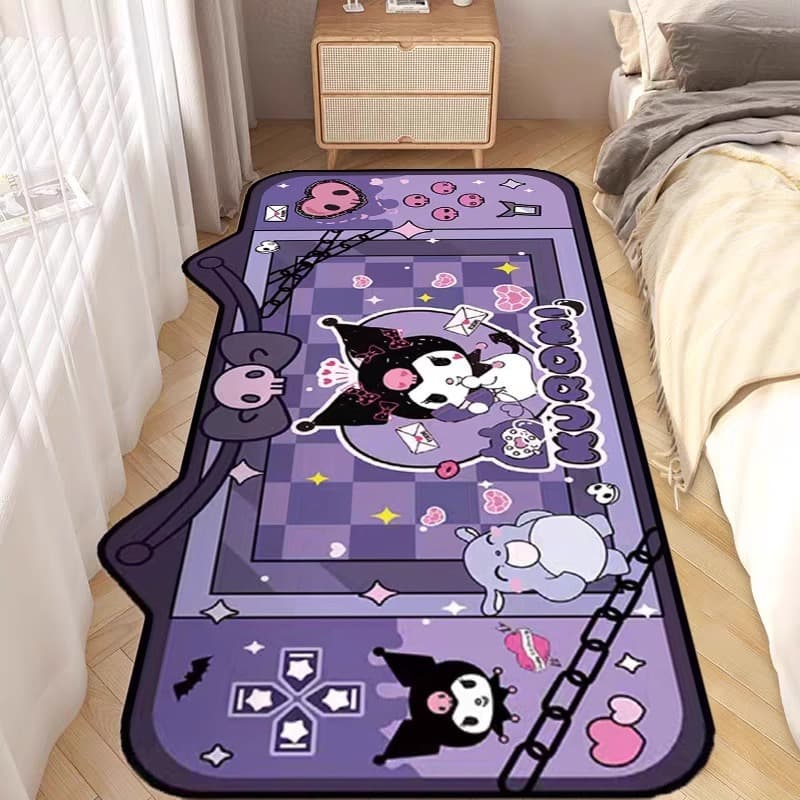Sanrio Cartoon Carpet for Home Use, Full-Length Bedside Rug, Kuromi Anime Long Strip, Thick and Soft, for Children's Room