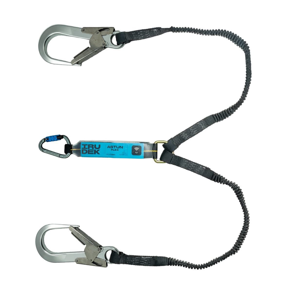 IRUDEK ASTUN FLEX Elastic Y-Type Dual Large Hook Flat Webbing Fall Protection Energy Absorbing Lanyard