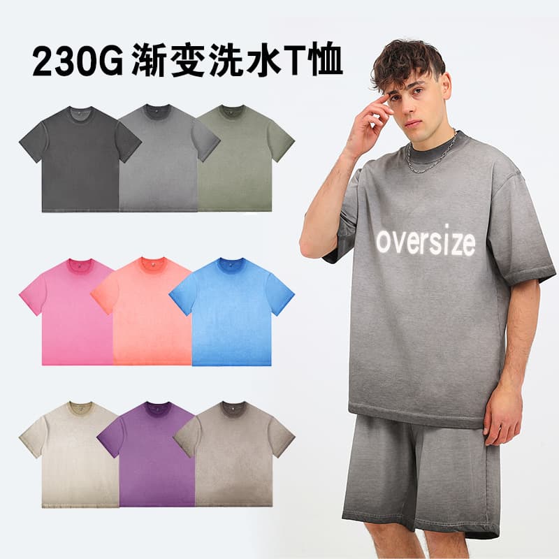 Vintage Washed Gradient T-Shirt, Streetwear Pure Cotton Round Neck Oversized Tee, Wholesale
