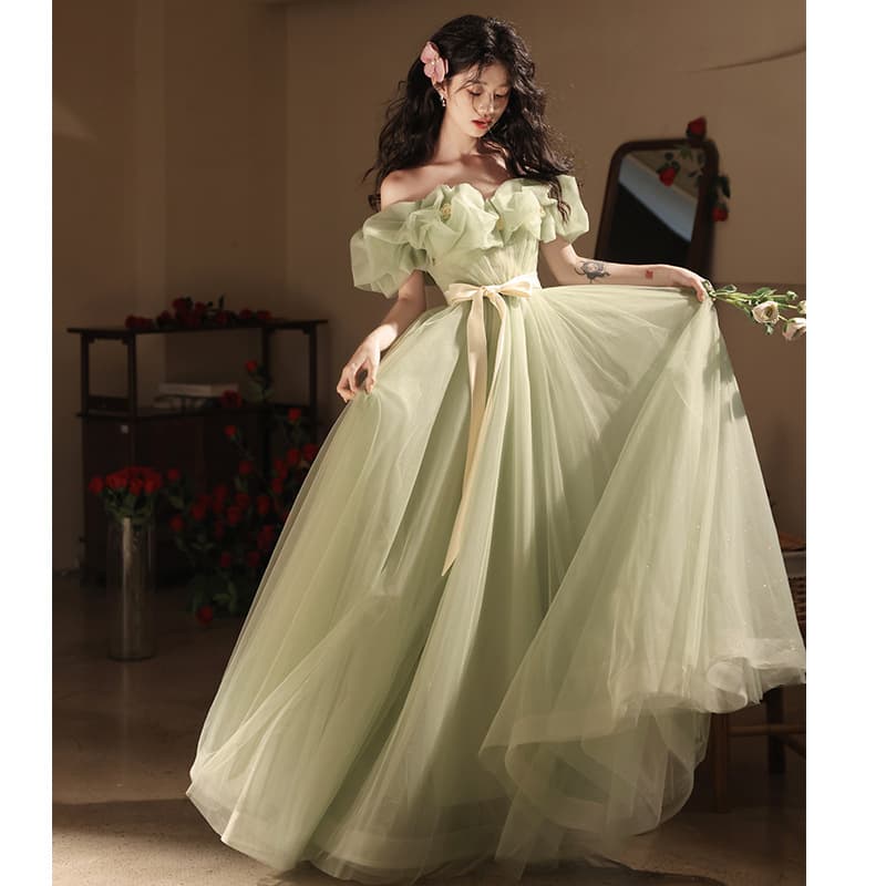 Strapless Evening Gown High-End Luxury Unique Elegant Host Annual Meeting Dress Student Art Exam Performance Green