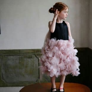 Girls Princess Dress with Bow Tutu Tulle Birthday Party Gown Flower Pink Summer Dress for Kids