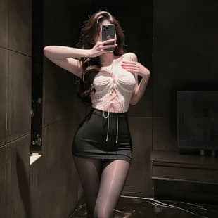 Juyou Sexy Lingerie Women Sexy Bead String Hanging Neck Skirt Lace Tie Hollow Tender Love OL Secret Love Uniform 9179