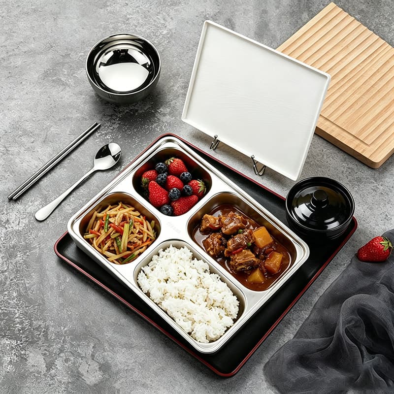 304 Stainless Steel Lunch Box Insulated Food Container with Lid, Adult Compartment Tray Bento Box, Business Lunch Box