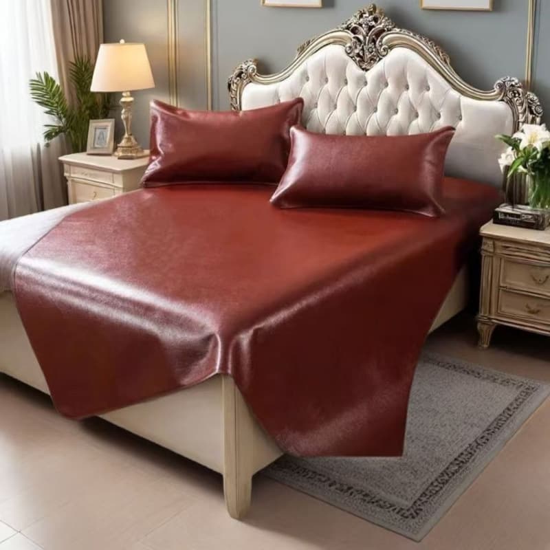 Thickened Leather Whole Hide Cool Mat, Top Grain Double Soft Mat Three-Piece Set, Foldable Summer Mat, Mattress
