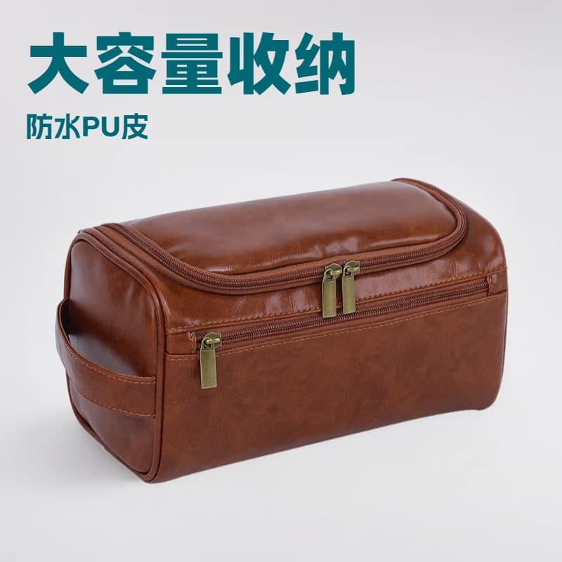 PU Leather Toiletry Bag Waterproof Large Capacity Cross-border E-commerce Europe and America Solid Color Makeup Bag Travel Storage Bag Factory
