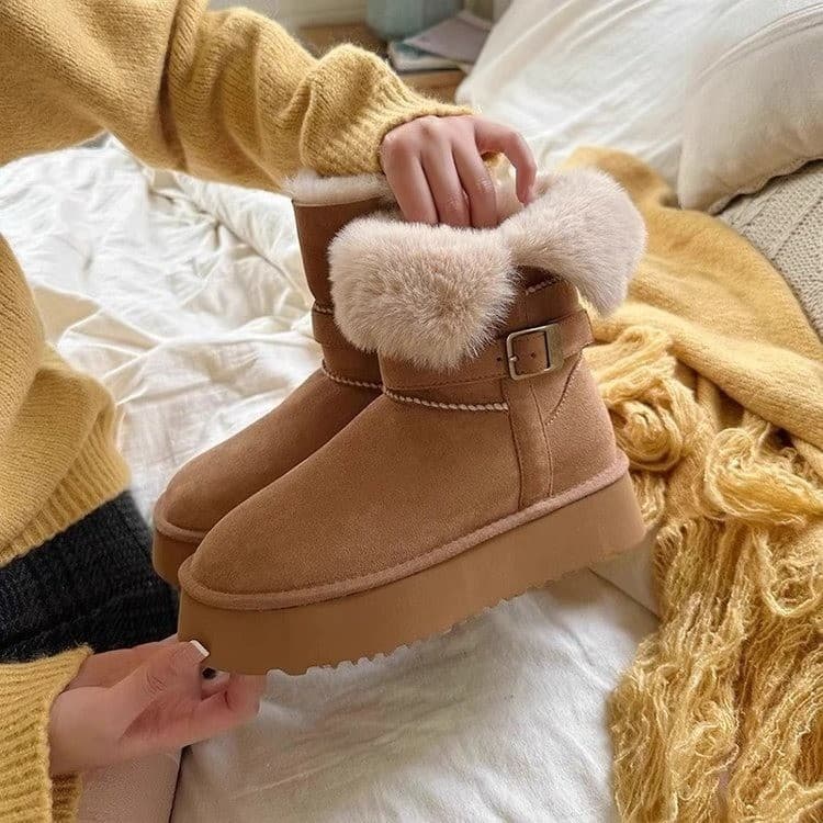 Winter Gray Thick-Soled Mid-Calf Snow Boots for Women 2025 New Winter Two-Way Wear Fleece-Lined Thickened Northeast Snow Cotton Shoes
