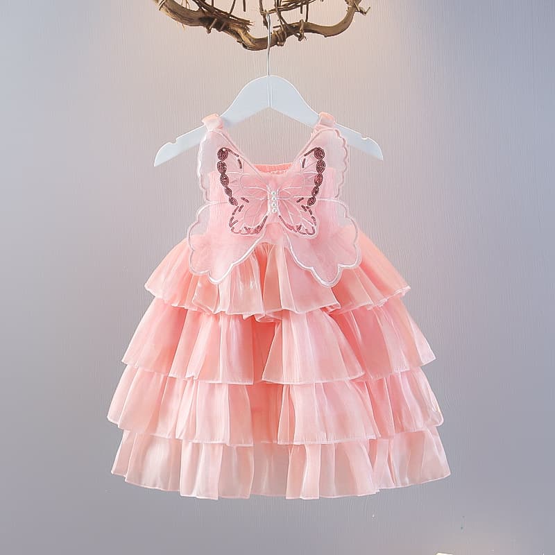 2025 Summer Baby Dress Princess Cloud Gauze Skirt Chic Patchwork Cake Skirt Korean Style Sleeveless Suspender Dress