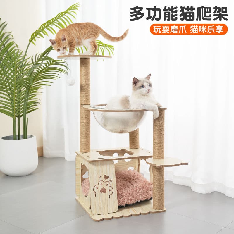 Space Capsule Cat Tree with Cat Bed, Climbing, Multi-Reinforced, Fun, Scratch-Resistant, Sisal Material Cat Scratching Post, Pet House
