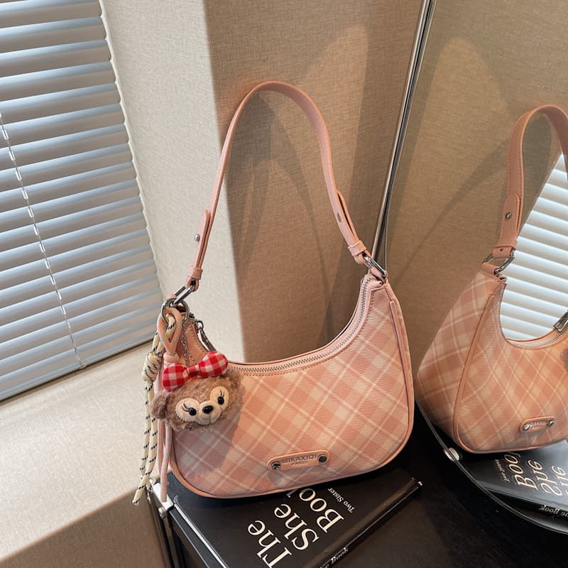 2026 Spring New French Style Niche Design Moon Bag for Women, High-End Single Shoulder Crossbody Underarm Bag, Plaid Women's Bag