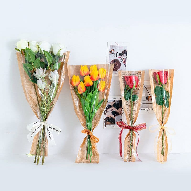 Transparent Single Flower Bouquet Wrap, Rose Wrap, Kraft Paper Waterproof Multi-Stem Bag, Flower Bouquet Wrapping Paper