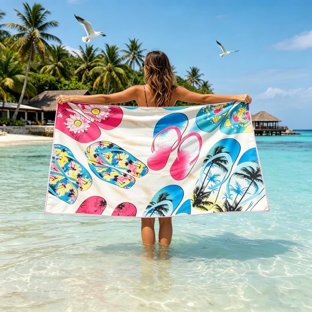 SHEIN Temu Hot-Selling European and American Sandals, Fiber Beach Towel, Printed Oversized Beach Towel Bath Towel