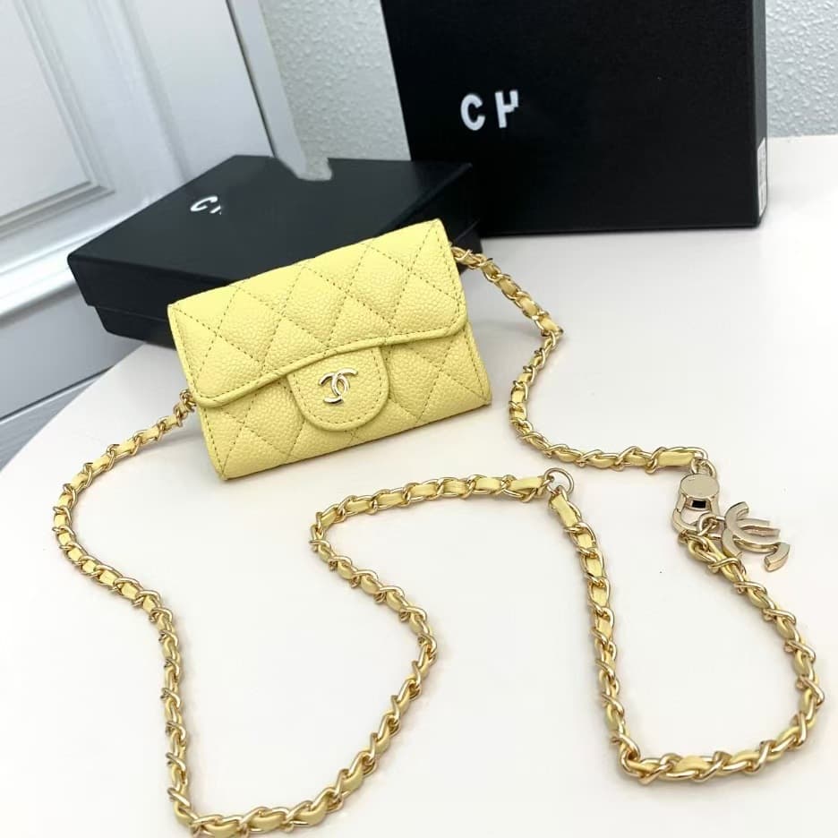 Chanel Style Mini Card Bag Coin Purse Mini Cute 2024 New Leather Waist Bag Women's Chain Crossbody Small Square Bag