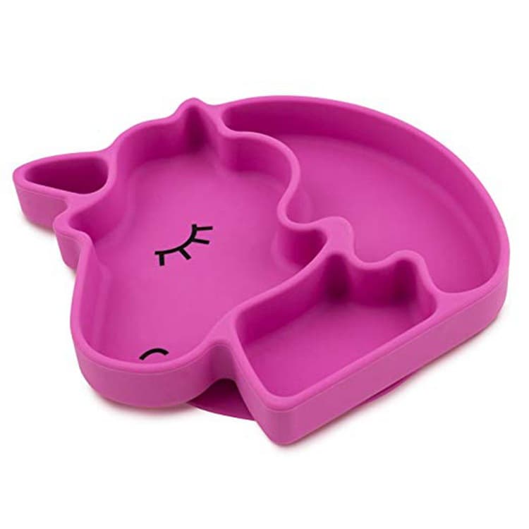 Food-Grade Platinum Silicone Unicorn Divided Plate, One-Piece Suction Cup Silicone Plate for Baby Food